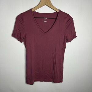 A New Day Shirt Women Size XS Mauve Pink V-Neck Short Sleeve Blouse Modal Cotton